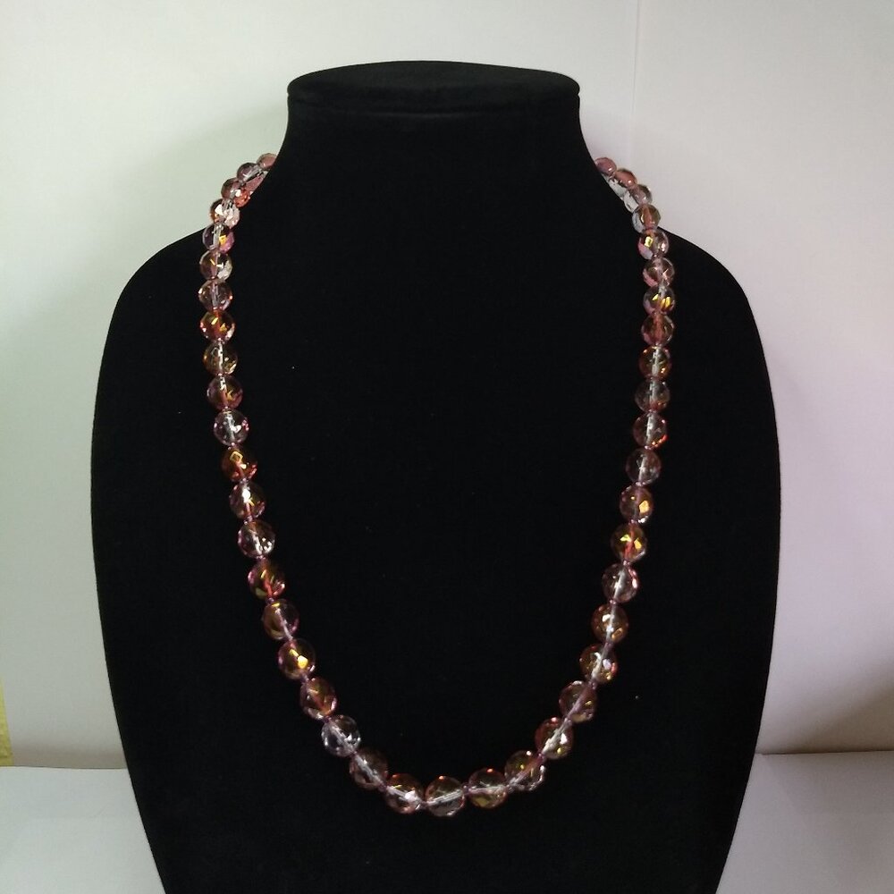 Pink White Variegated Faceted Stone Bead Necklace Glam Party Wedding Pretty